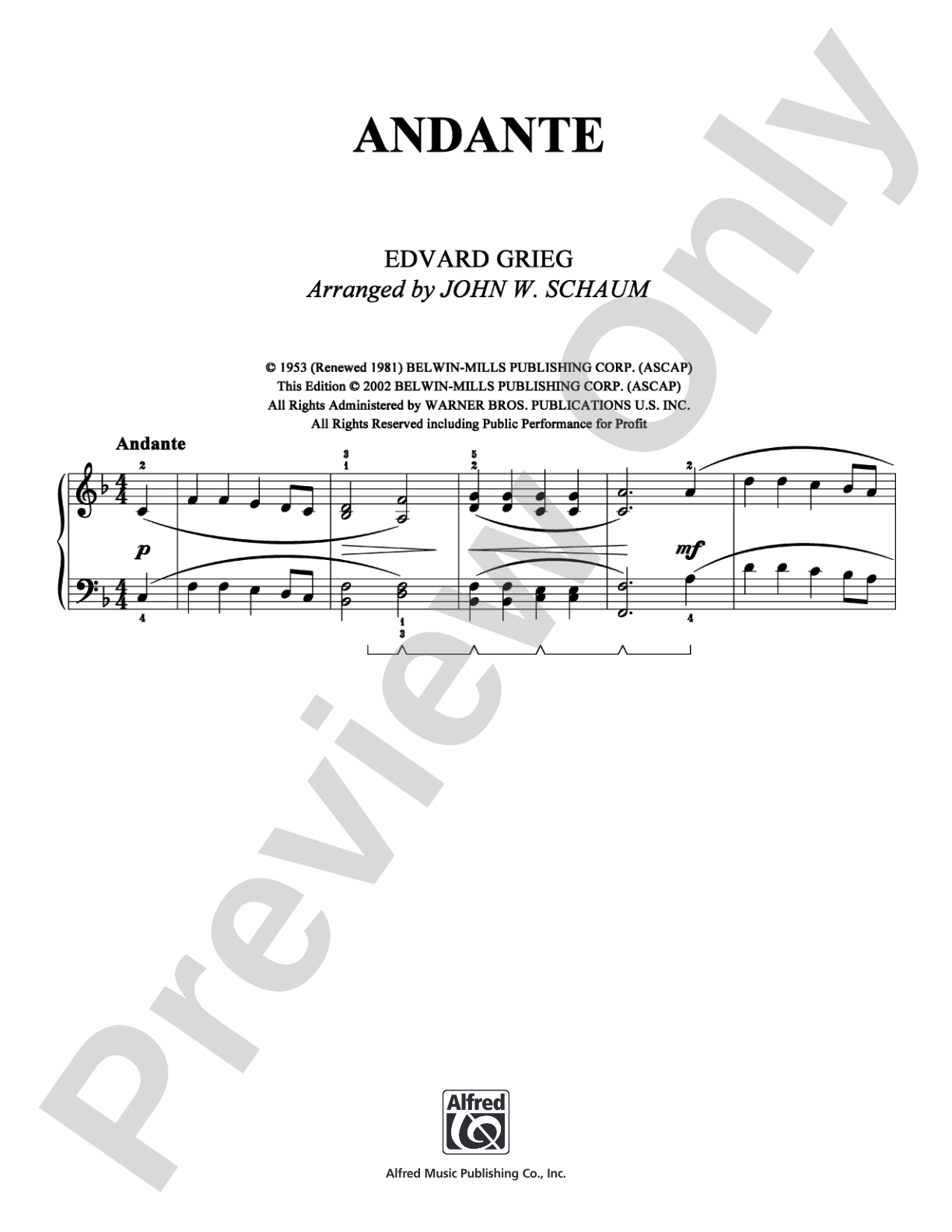 Andante: Piano Digital Sheet Music