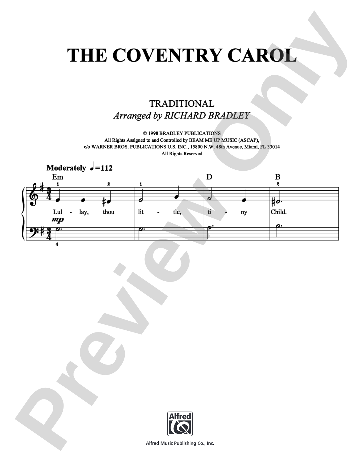 The Coventry Carol: Easy Piano Digital Sheet Music