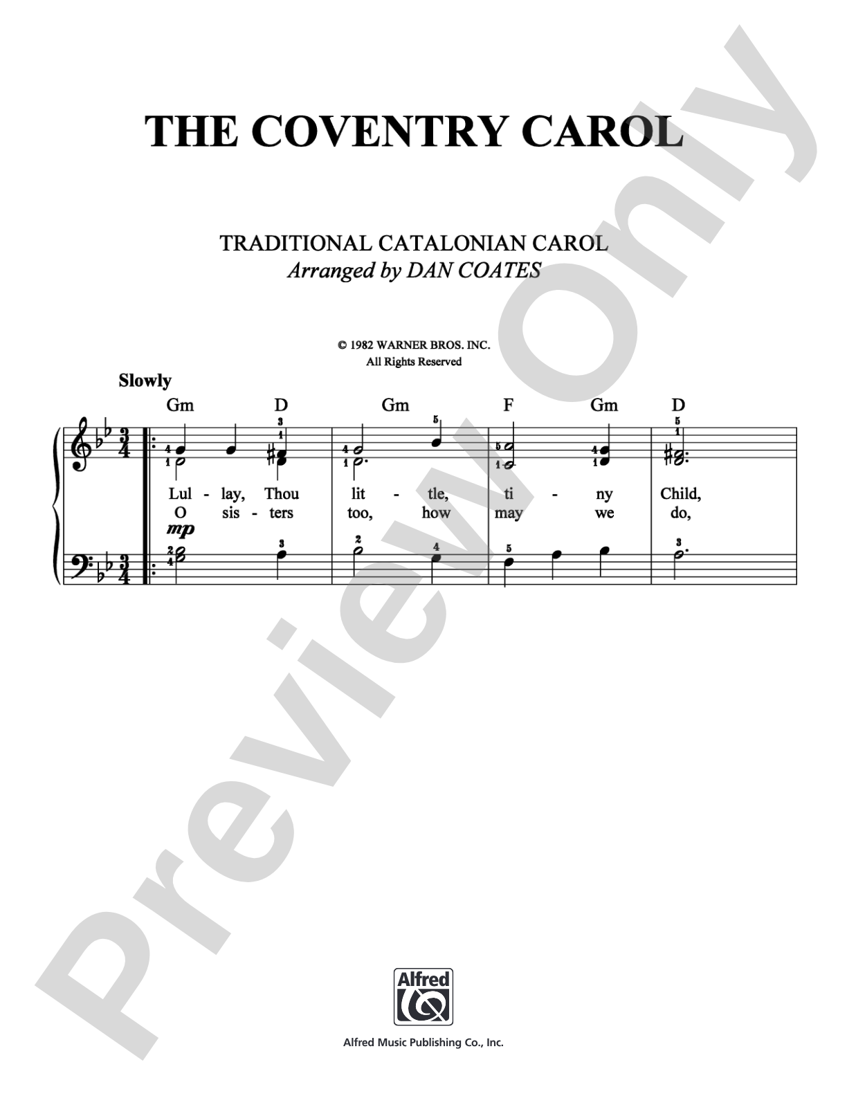 The Coventry Carol: Easy Piano Digital Sheet Music