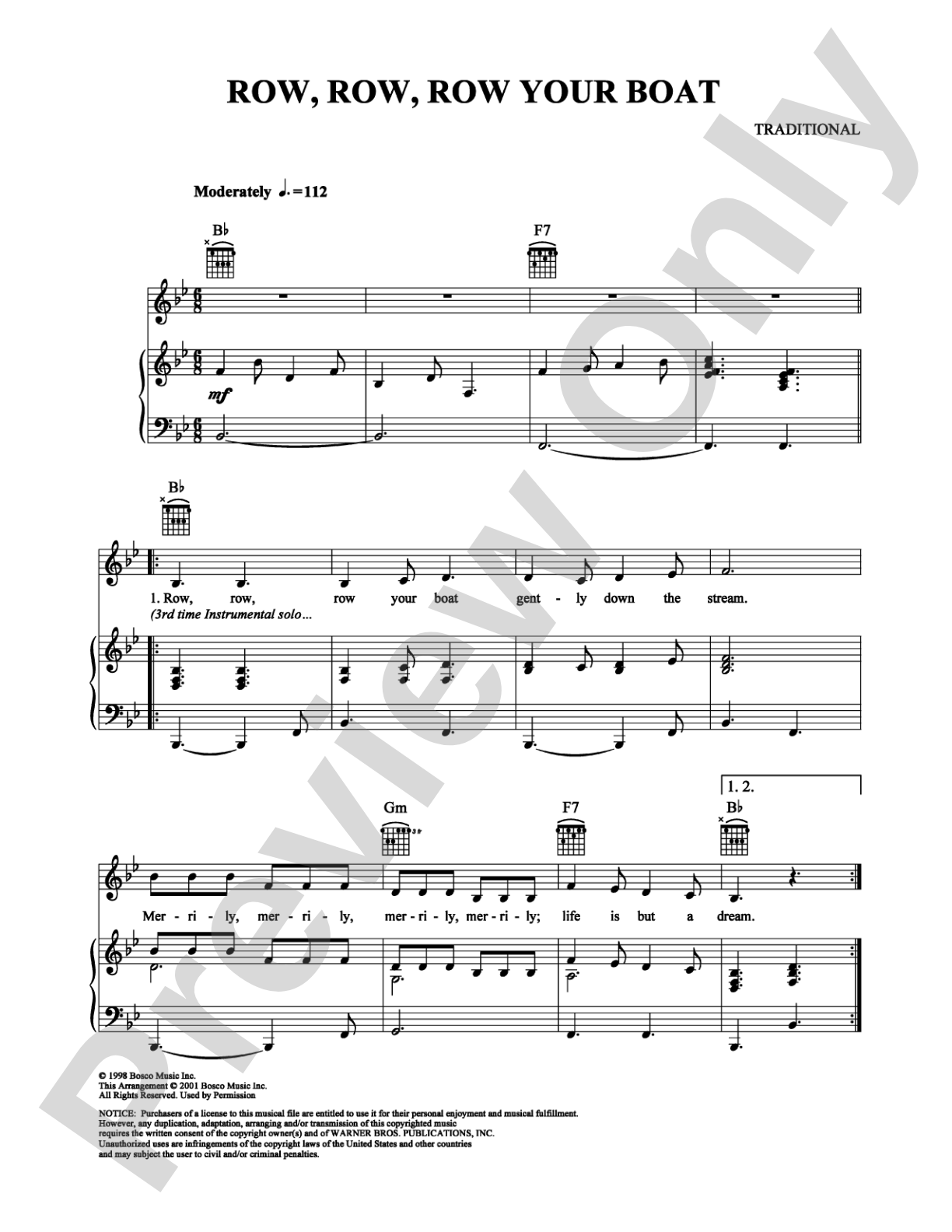 Row, Row, Row Your Boat: Piano/Vocal/Chords Digital Sheet Music