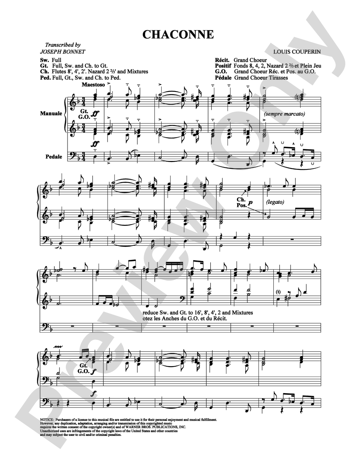 Chaconne: Organ Digital Sheet Music