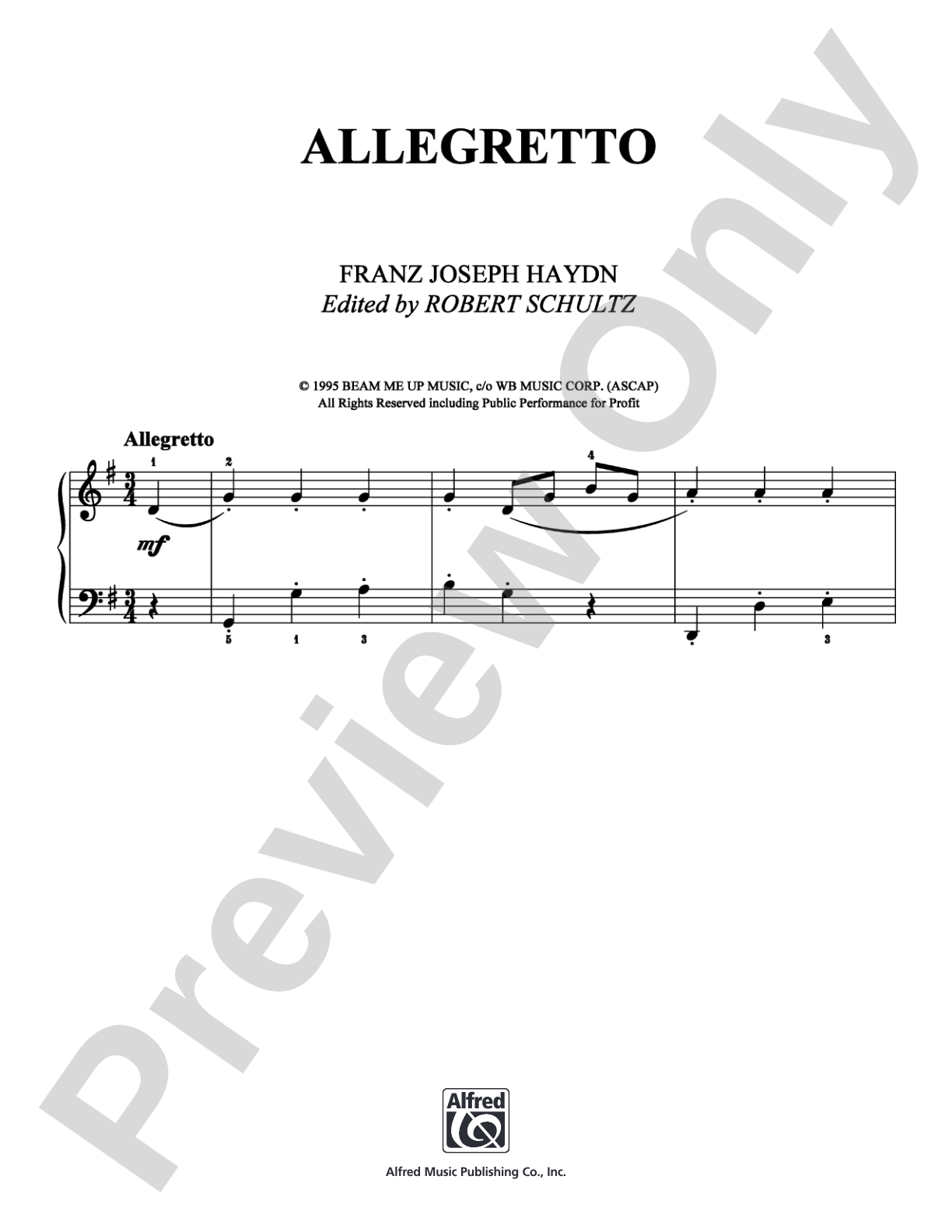Allegretto: Easy Piano Digital Sheet Music