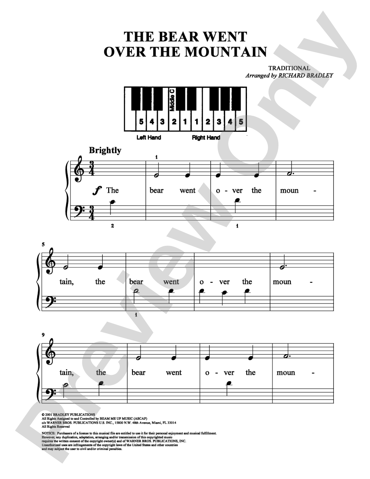 The Bear Went Over the Mountain: Easy Piano Digital Sheet Music