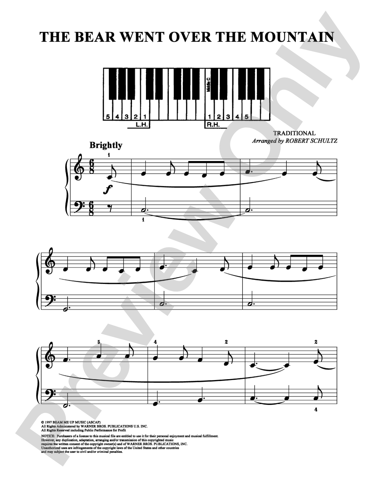 The Bear Went Over the Mountain: Easy Piano Digital Sheet Music