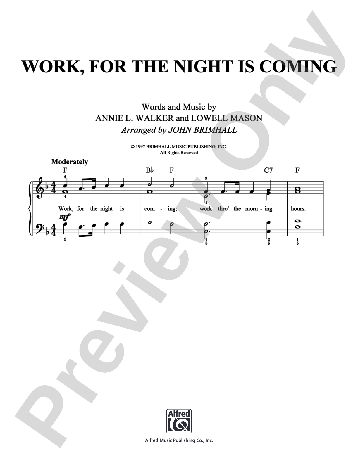 Work, for the Night Is Coming: Easy Piano Digital Sheet Music