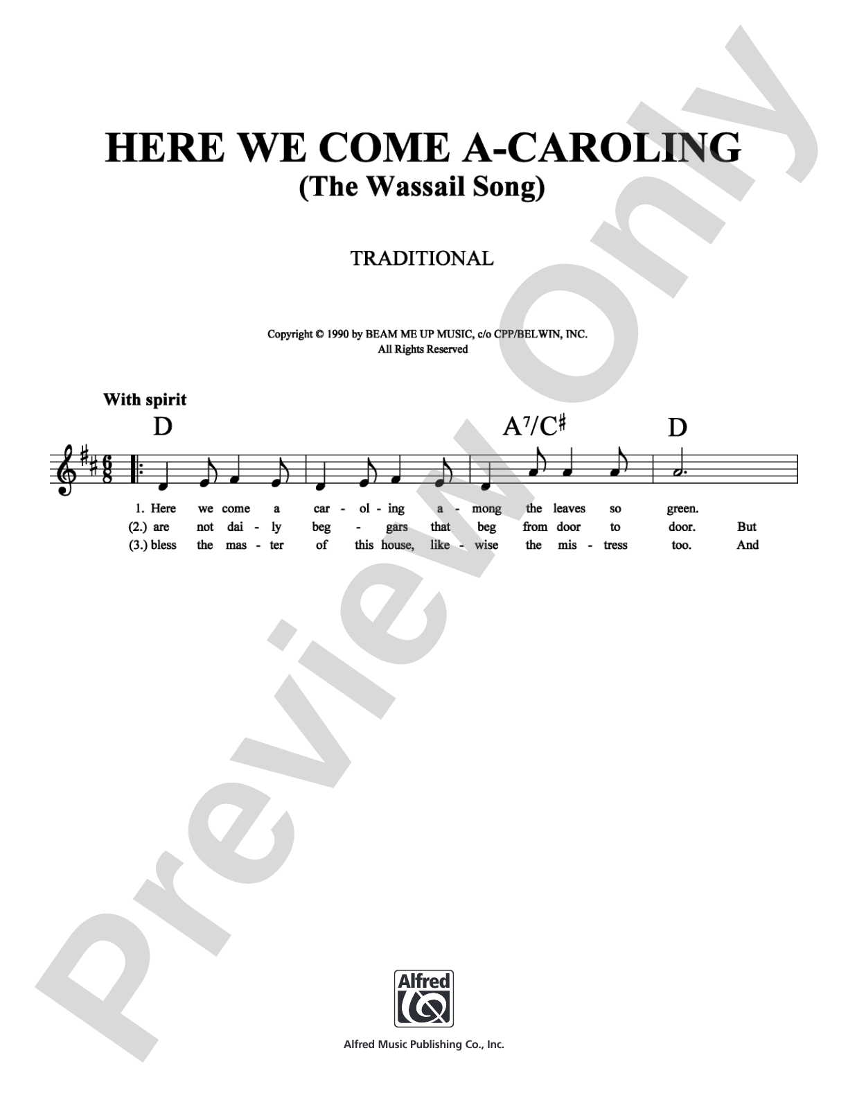 Here We Come A-Caroling (The Wassail Song): Lead Sheet Digital Sheet Music