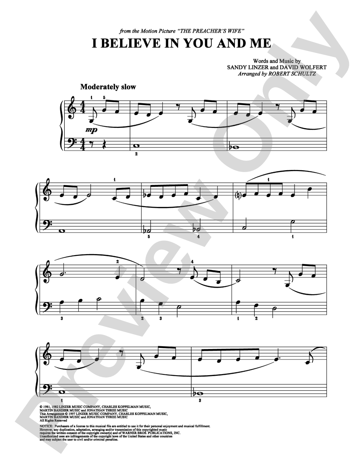 I Believe in You and Me: Easy Piano Digital Sheet Music
