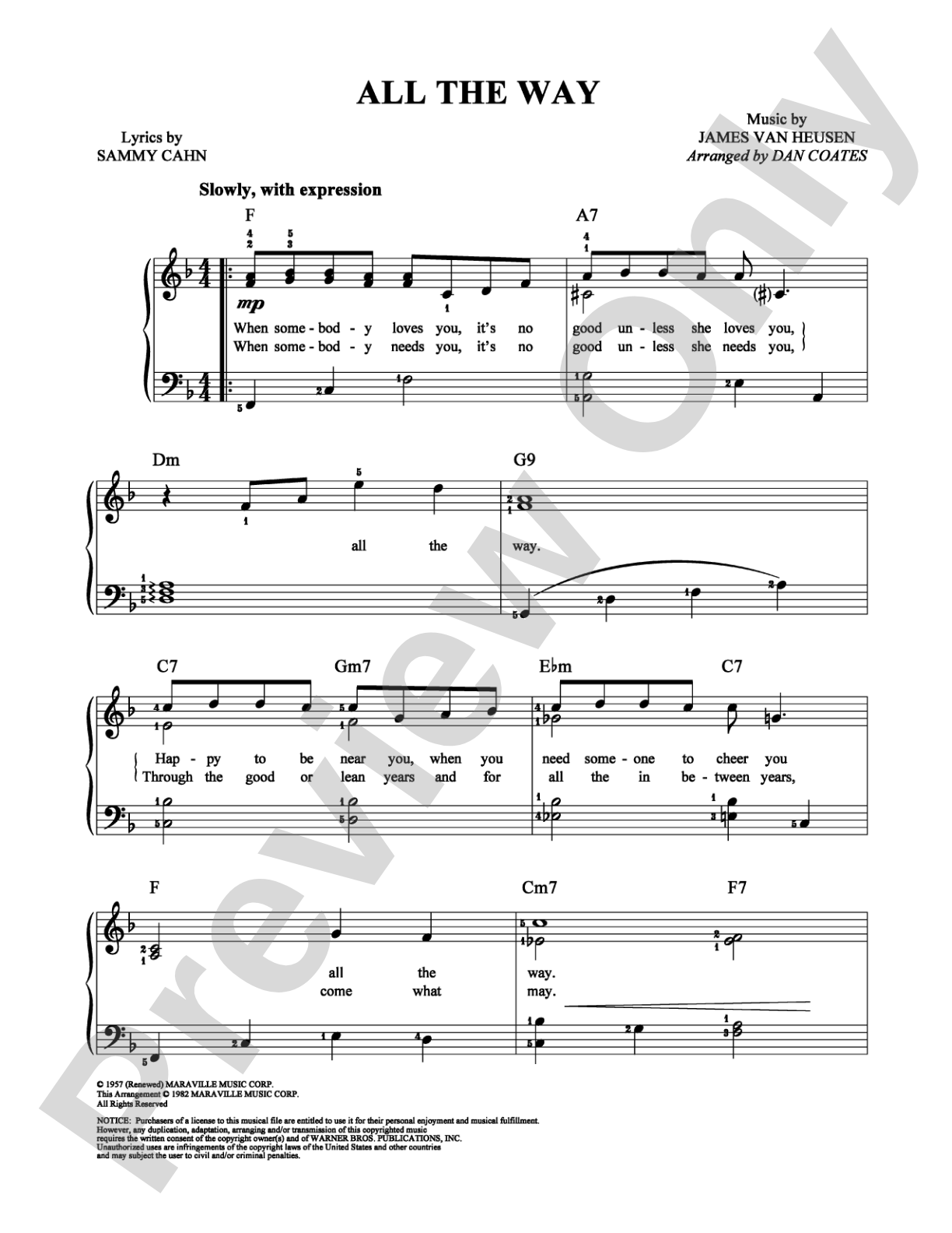 All the Way: Easy Piano Digital Sheet Music