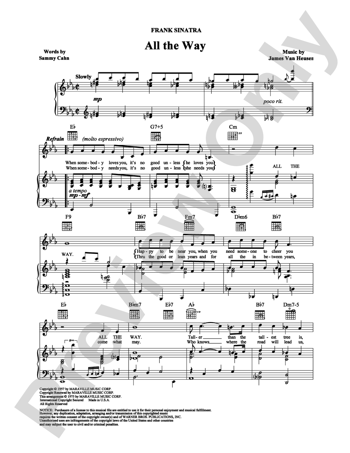 All The Way: Piano/Vocal/Chords Digital Sheet Music