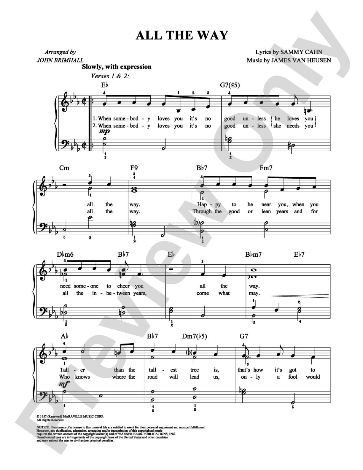 All The Way: Easy Piano Digital Sheet Music