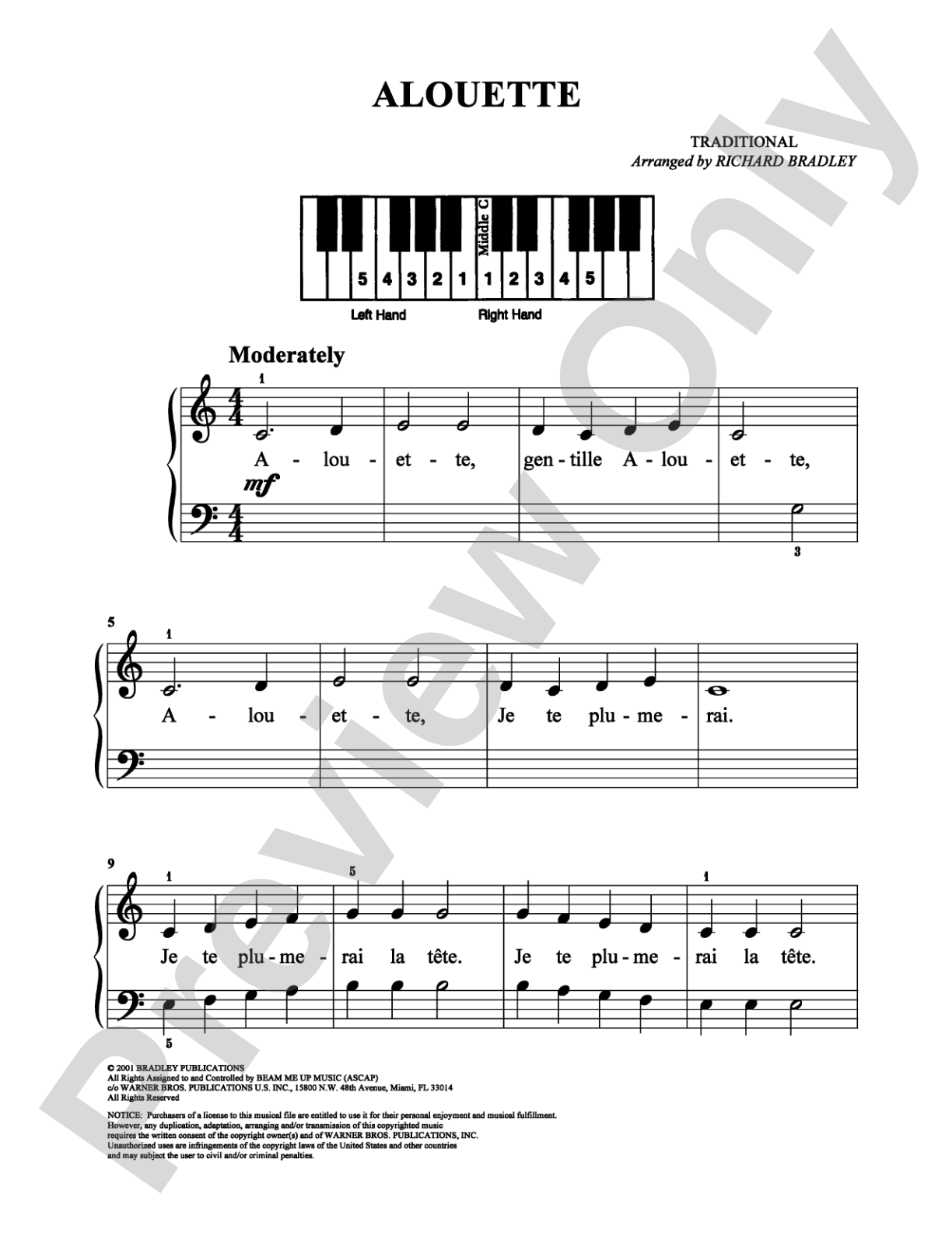Alouette: Easy Piano Digital Sheet Music