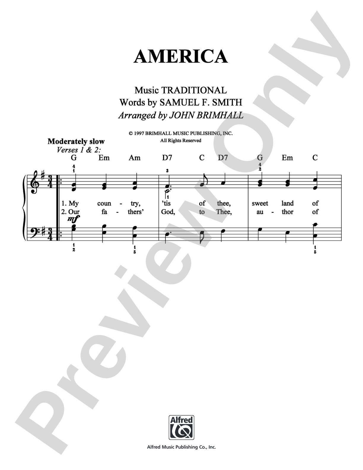 America: Easy Piano Digital Sheet Music