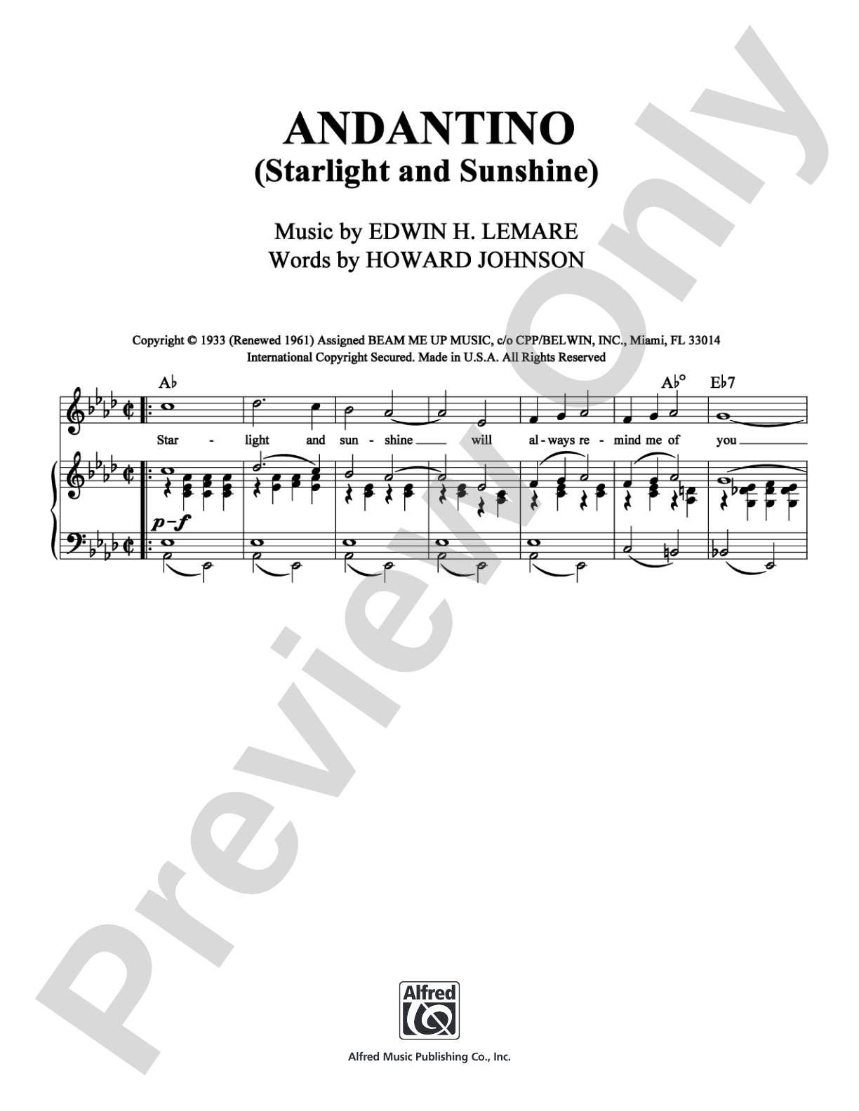 Andantino: Piano/Vocal/Chords Digital Sheet Music