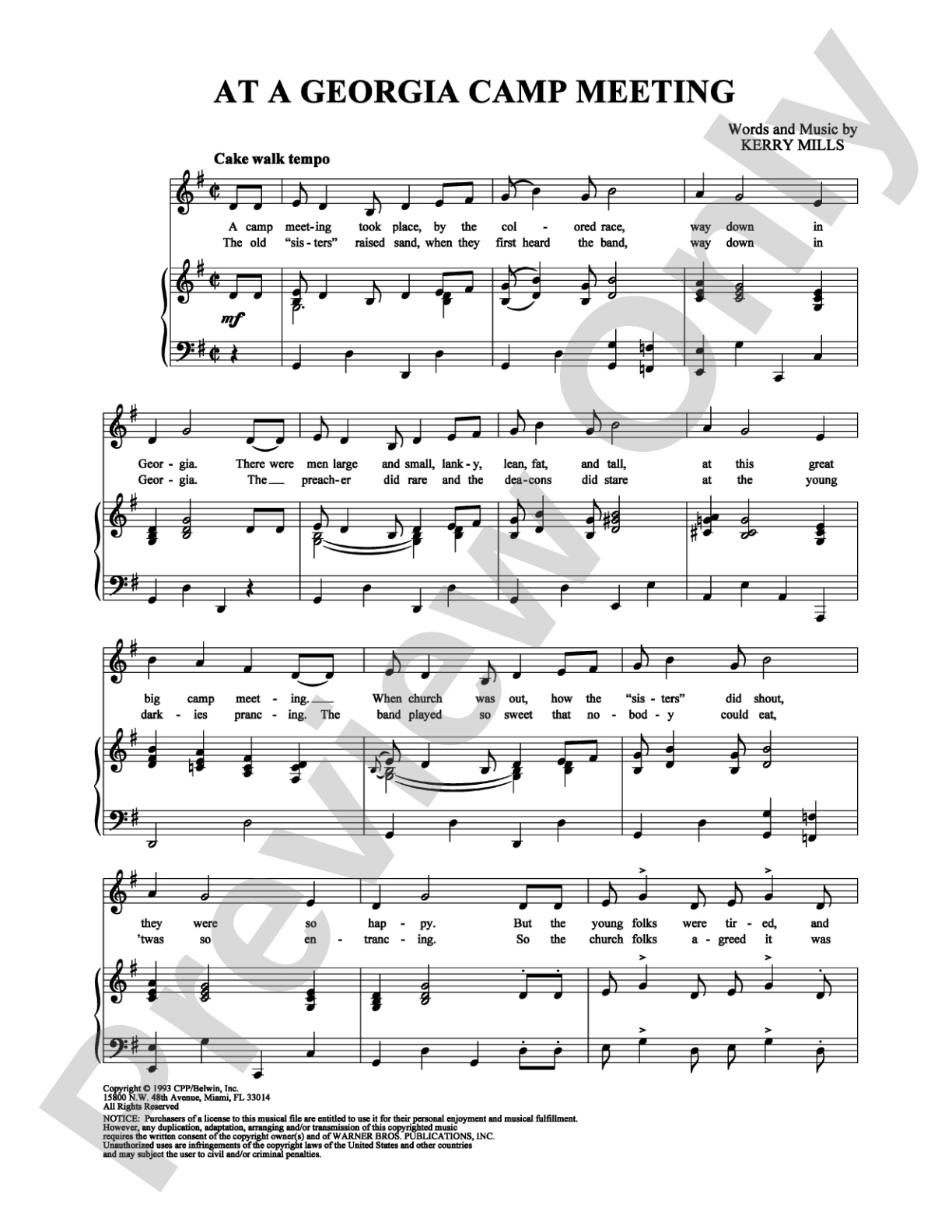 At a Georgia Camp Meeting: Piano/Vocal/Chords Digital Sheet Music
