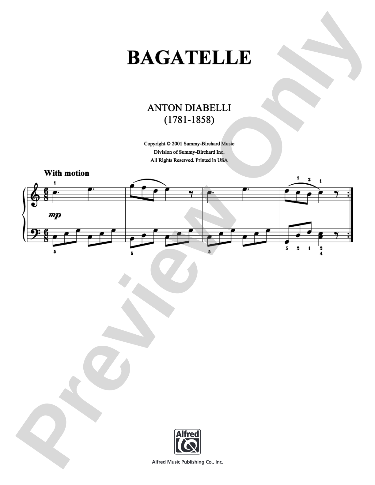 Bagatelle: Easy Piano Digital Sheet Music