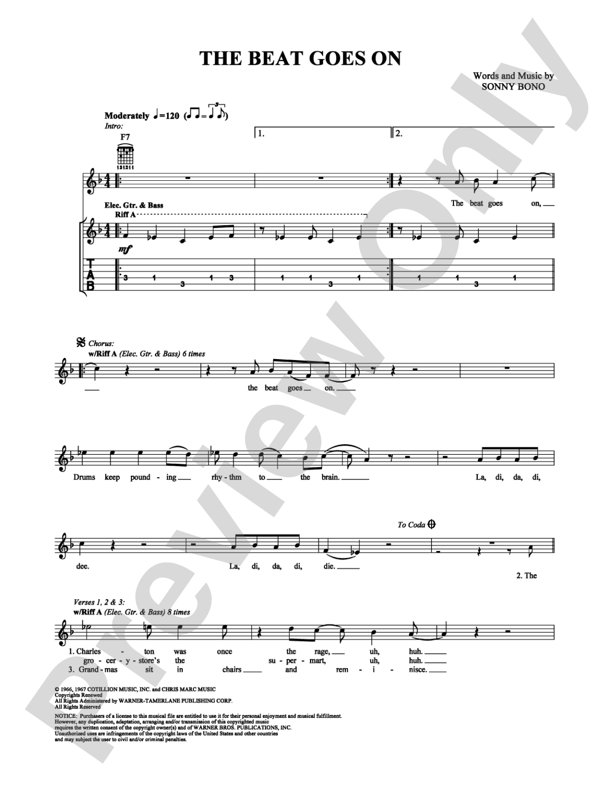 The Beat Goes On: Guitar TAB Digital Sheet Music