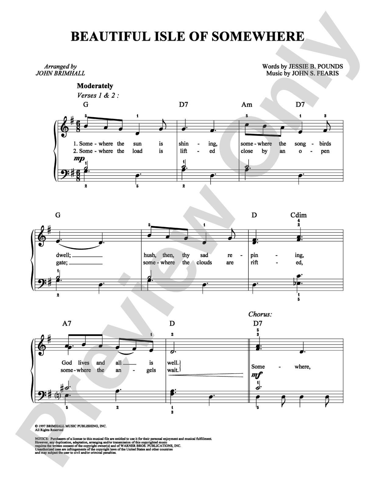 Beautiful Isle of Somewhere: Easy Piano Digital Sheet Music