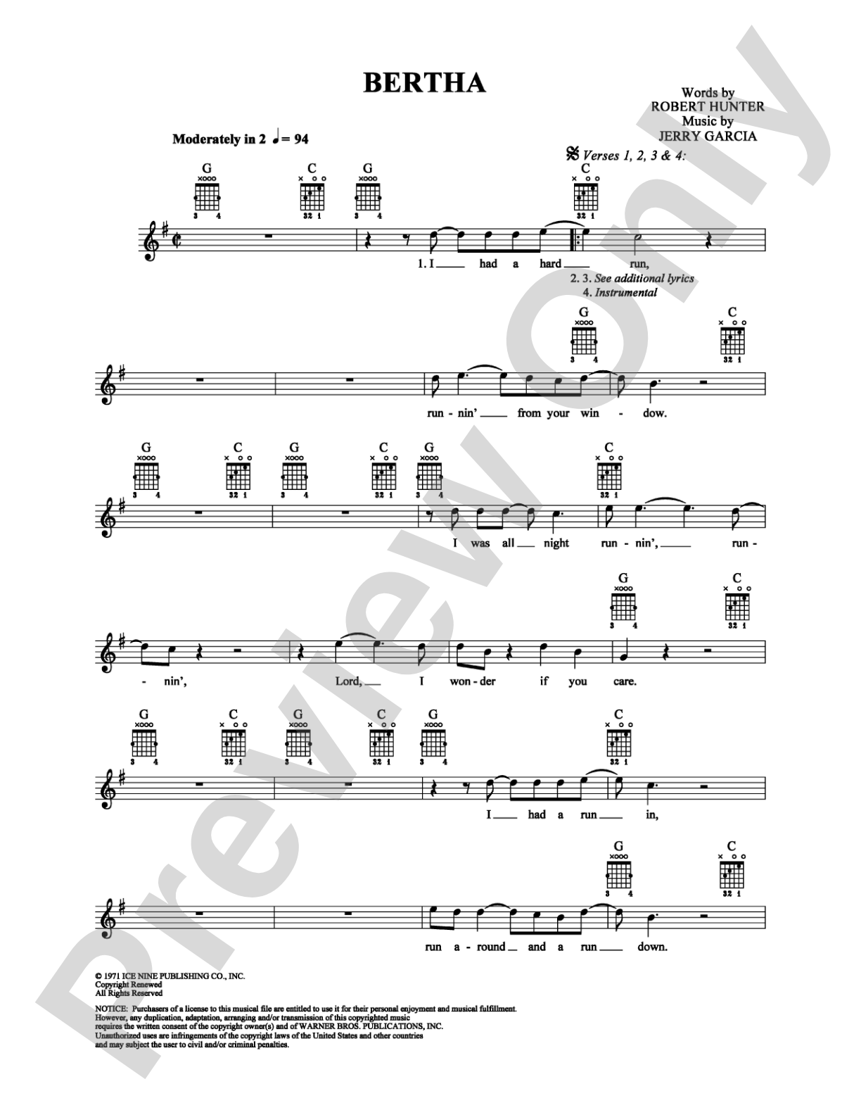 Bertha: Easy Guitar Digital Sheet Music