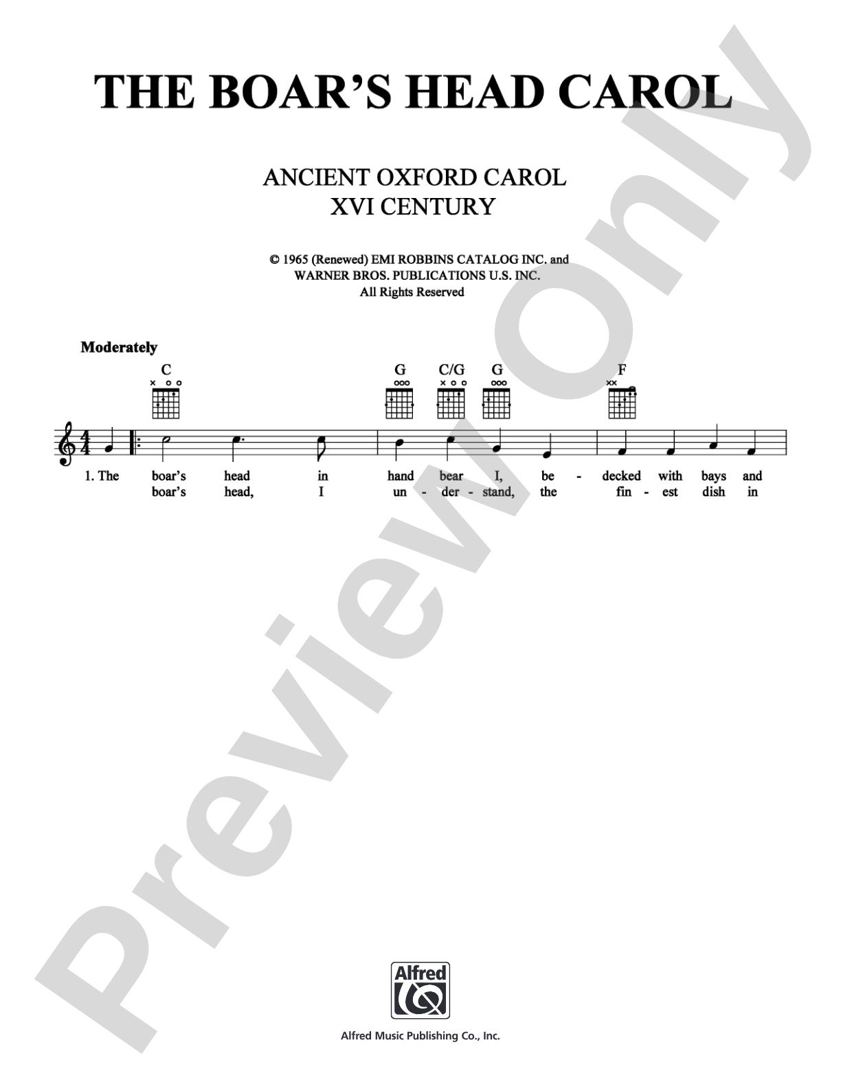 The Boar's Head Carol: Lead Sheet Digital Sheet Music