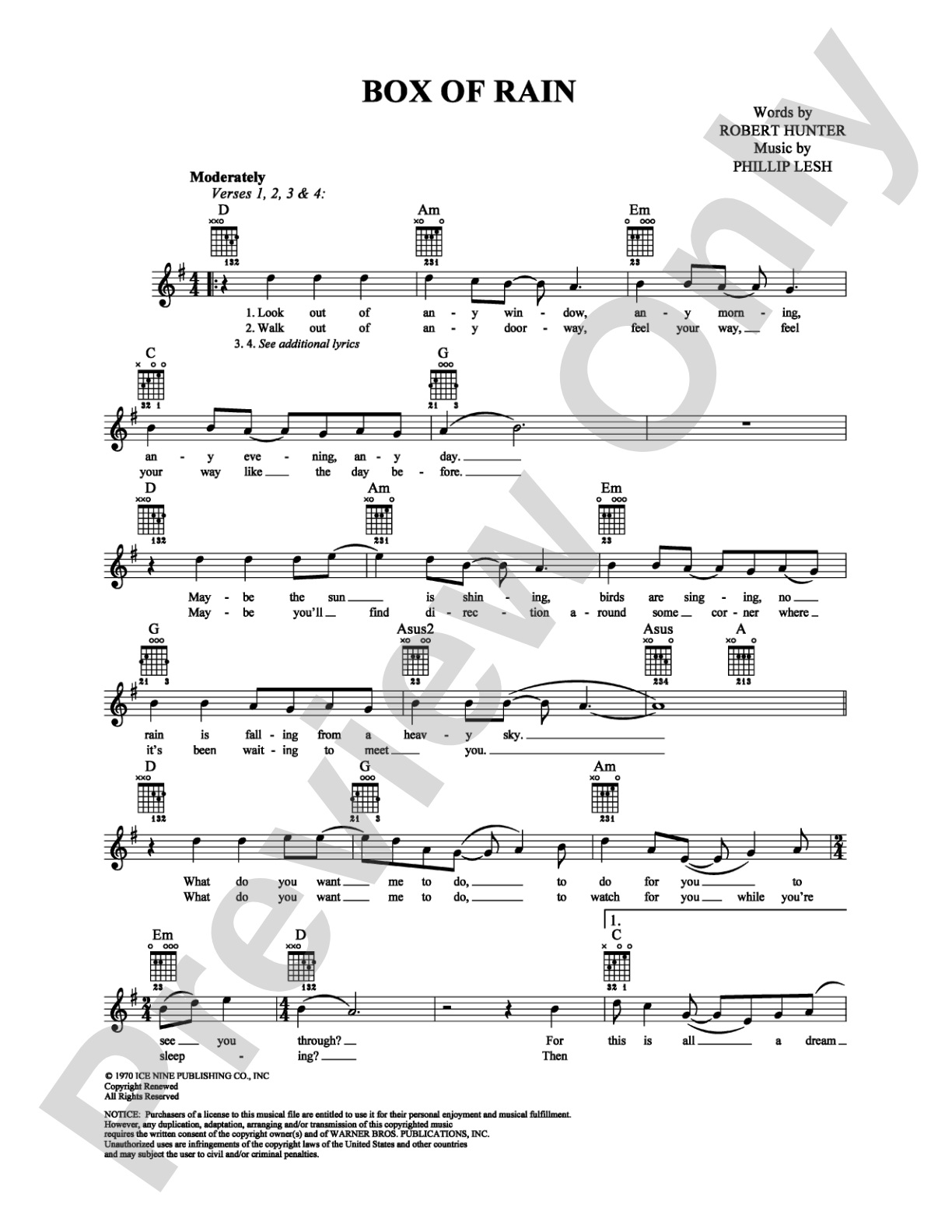 Box of Rain: Easy Guitar Digital Sheet Music