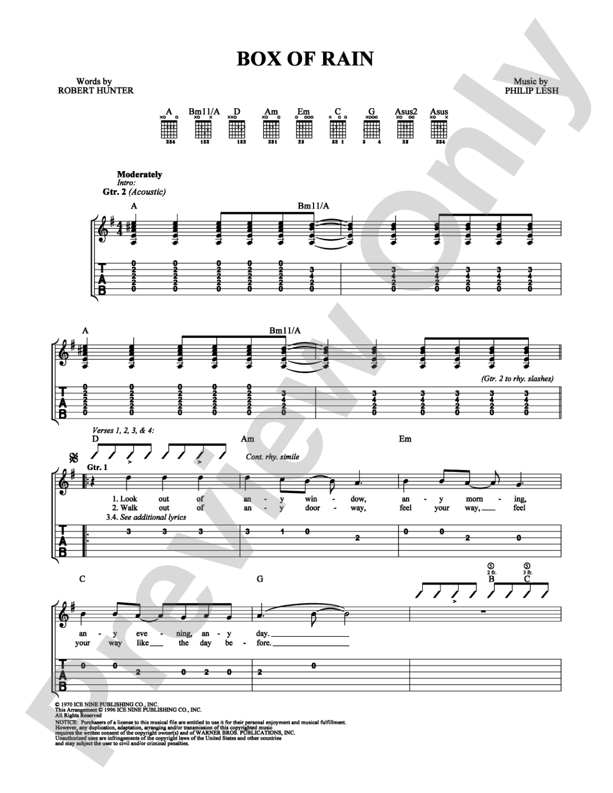 Box of Rain: Easy Guitar Digital Sheet Music