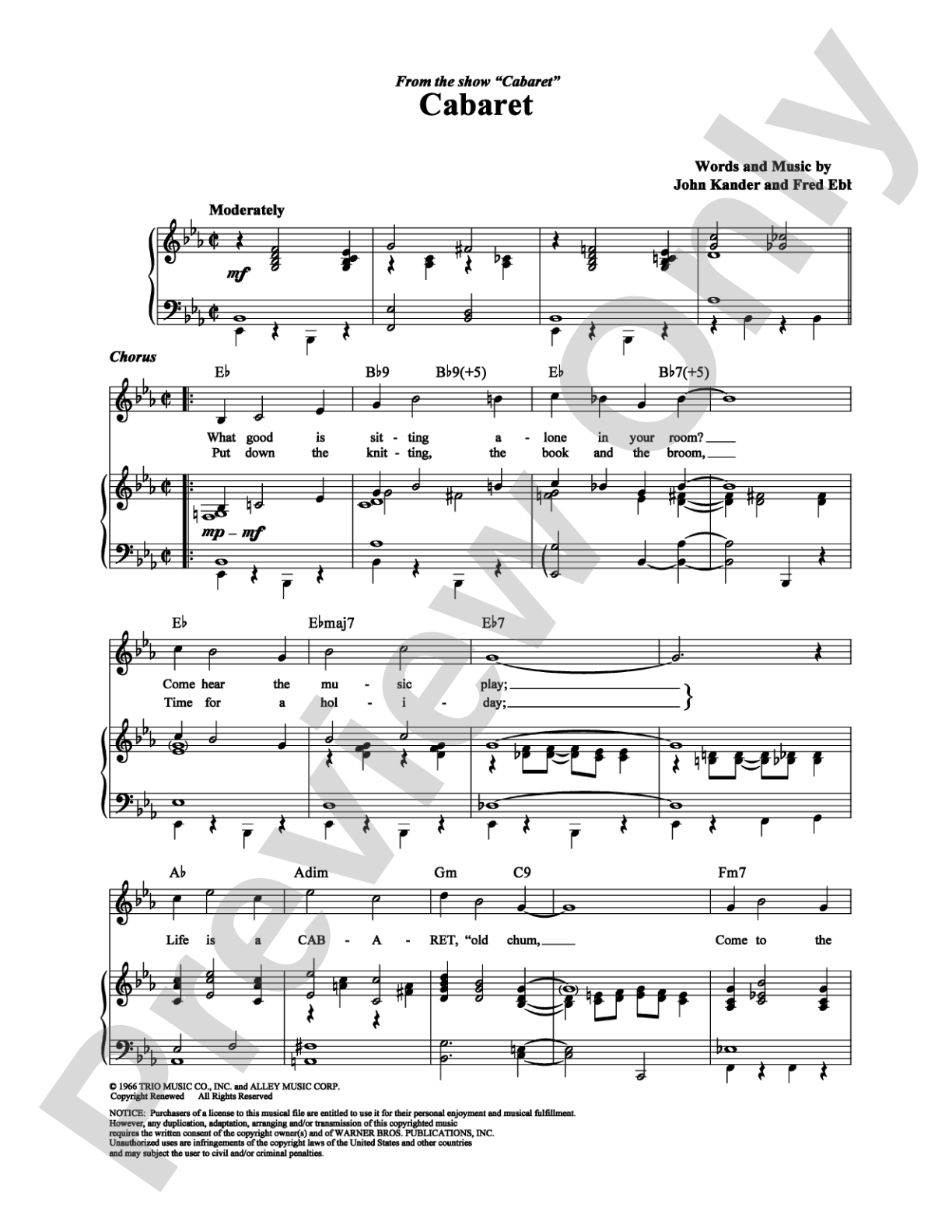 Cabaret: Piano/Vocal/Chords Digital Sheet Music