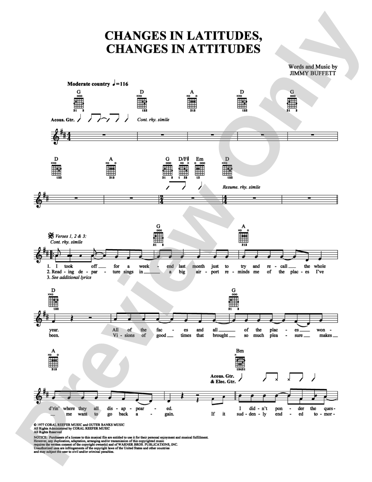 Changes in Latitudes, Changes in Attitudes: Guitar TAB Digital Sheet Music