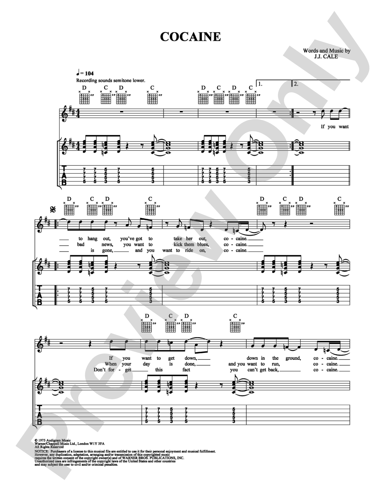 Cocaine: Guitar TAB Digital Sheet Music