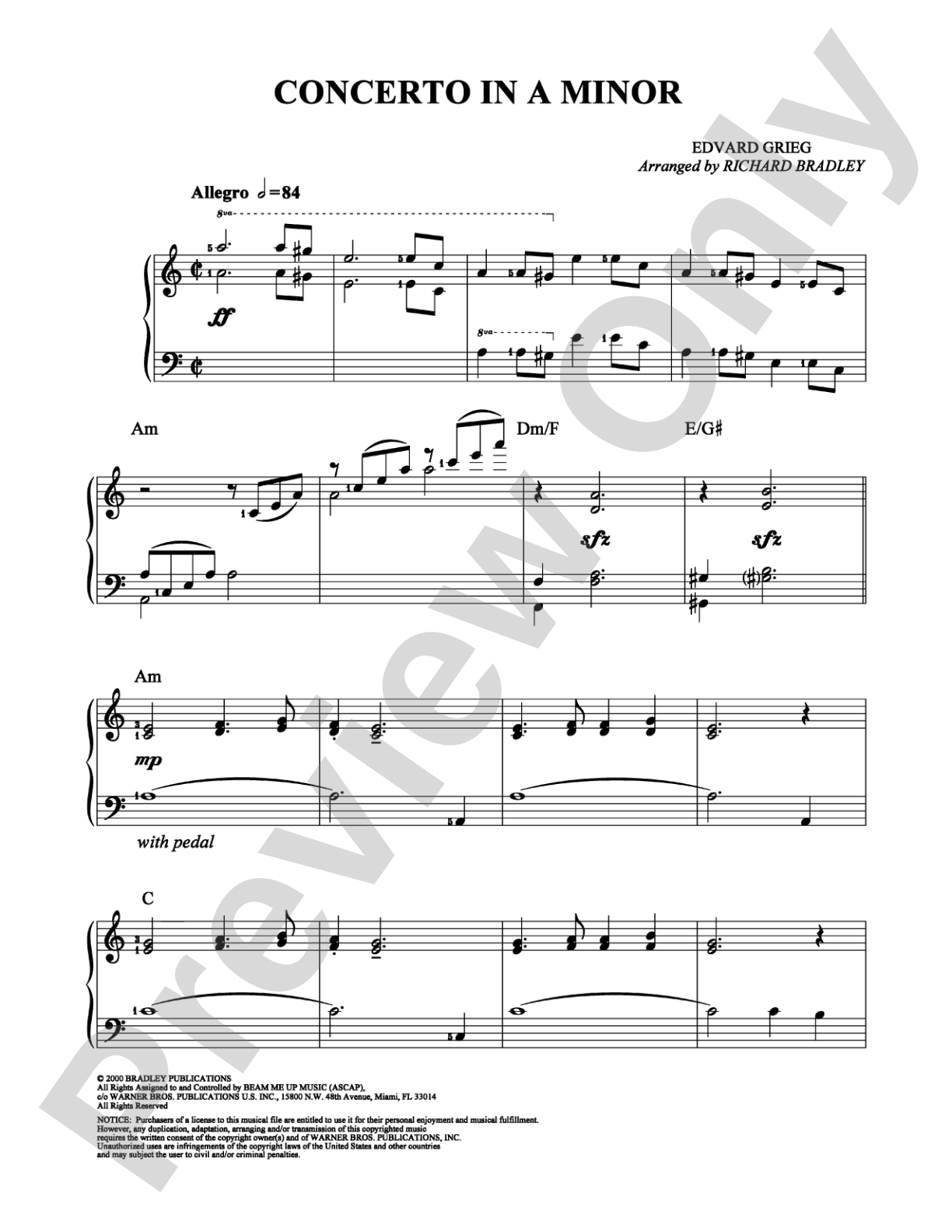 Concerto in A MInor: Easy Piano Digital Sheet Music