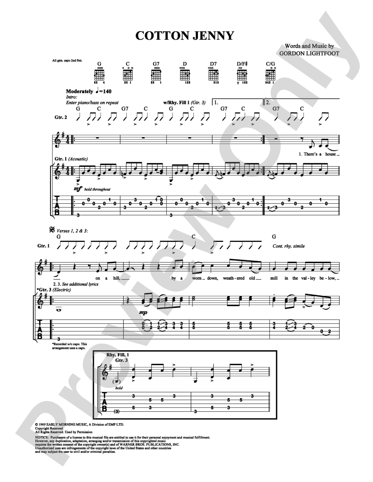 Cotton Jenny: Guitar TAB Digital Sheet Music