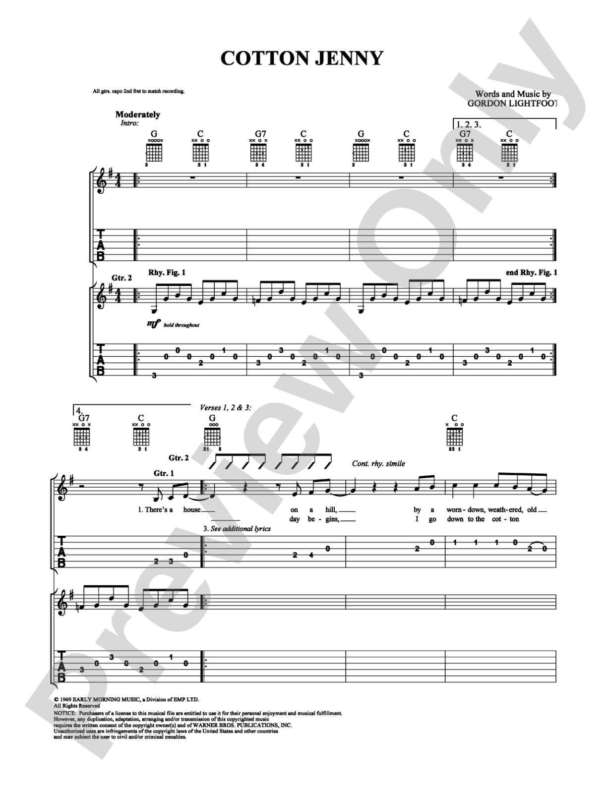 Cotton Jenny: Easy Guitar Digital Sheet Music