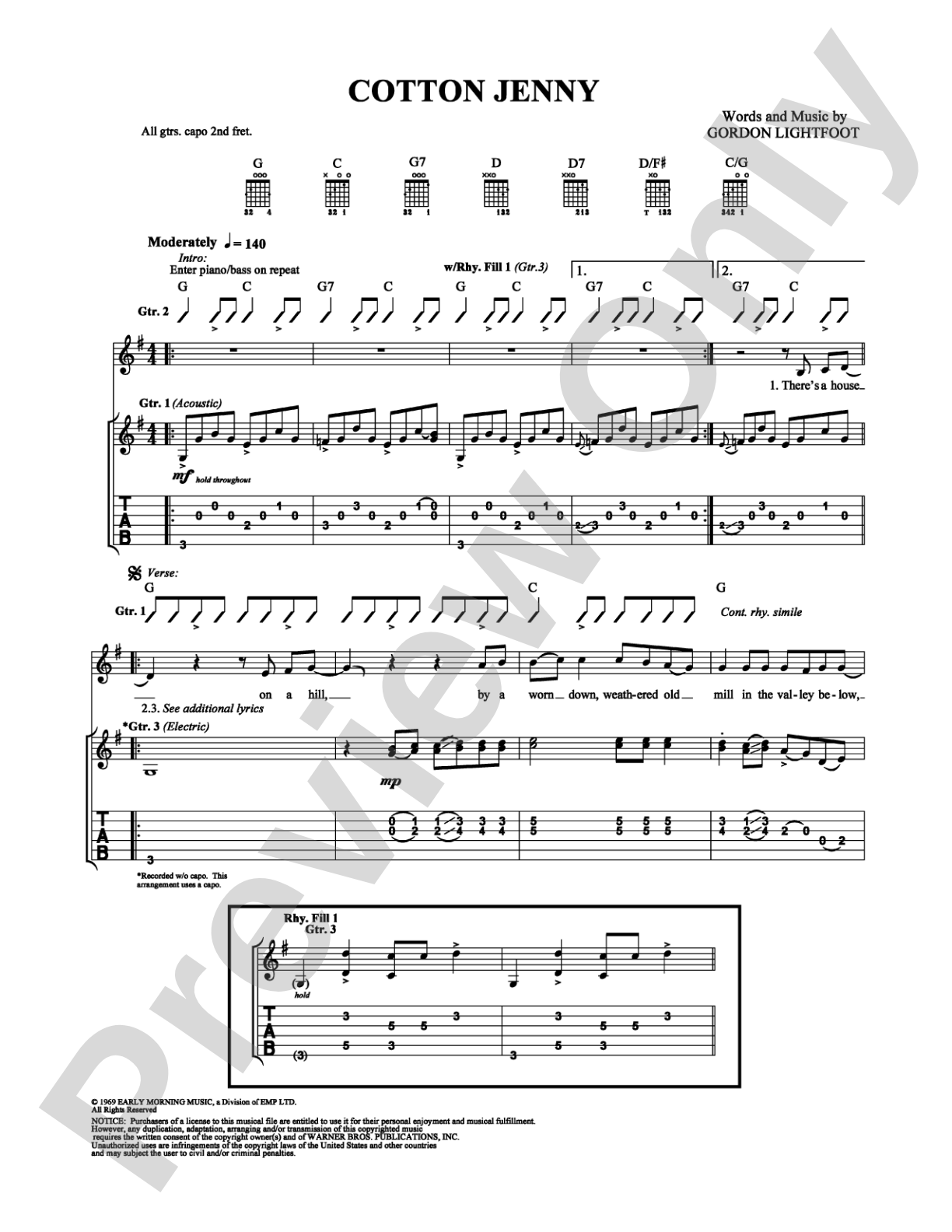 Cotton Jenny: Guitar TAB Digital Sheet Music