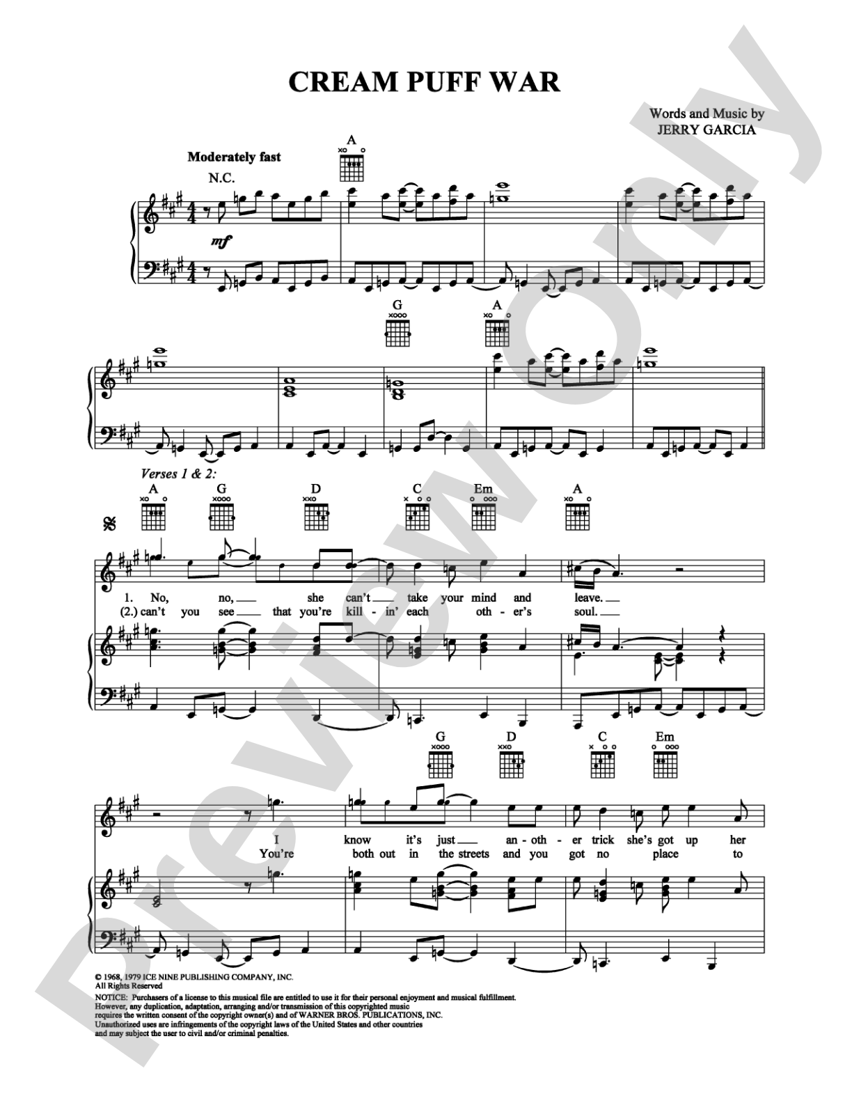 Cream Puff War: Piano/Vocal/Chords Digital Sheet Music