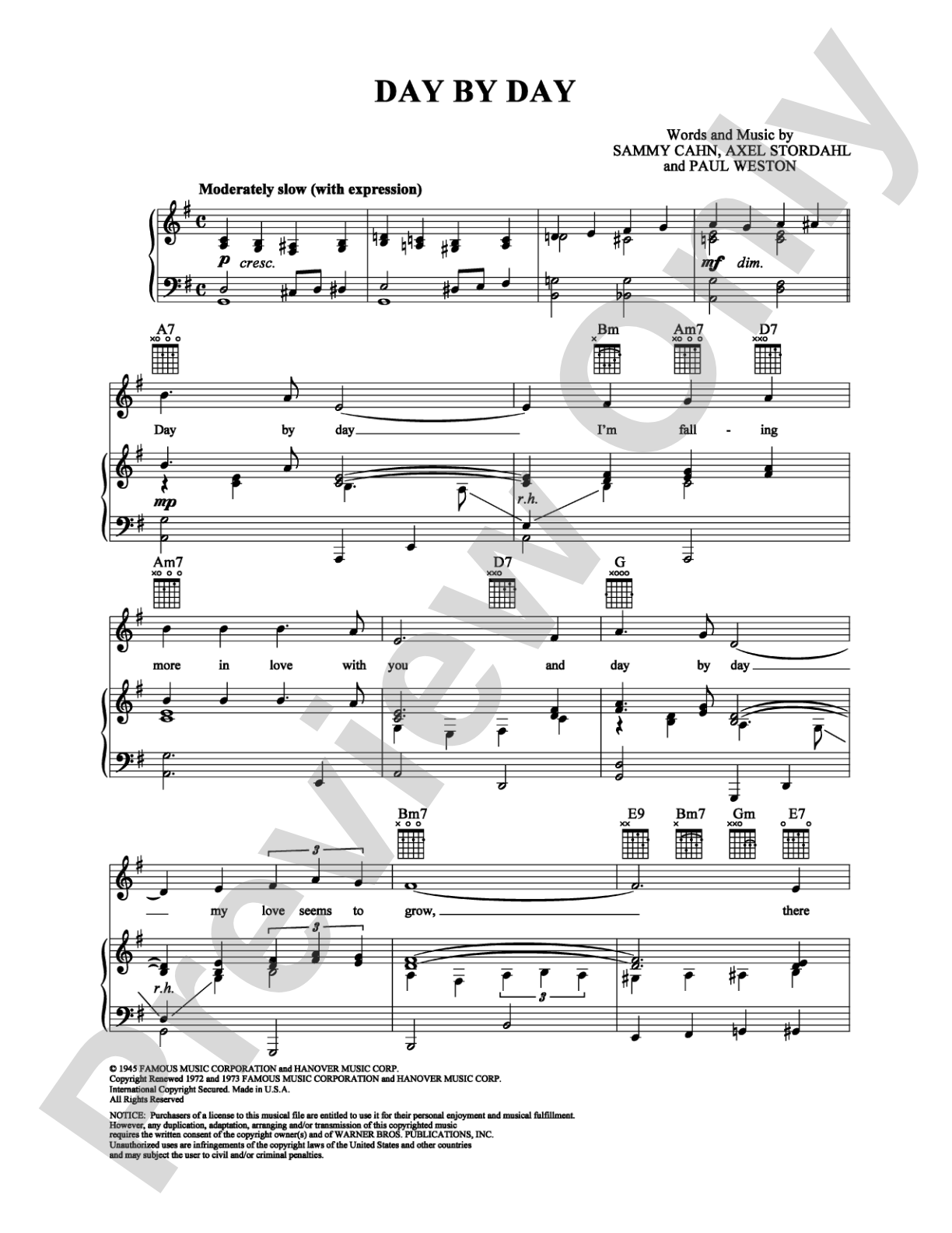 Day By Day: Piano/Vocal/Chords Digital Sheet Music