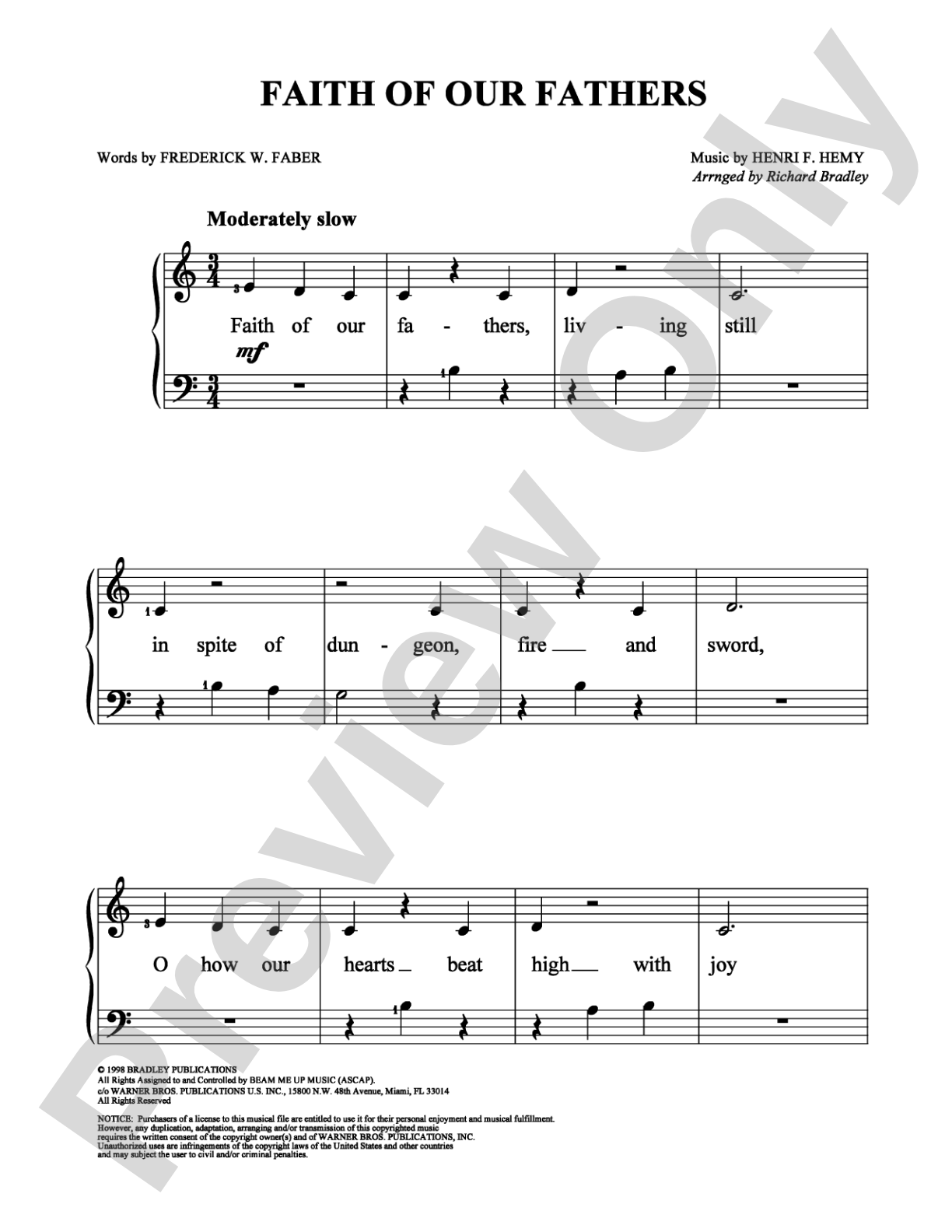 Faith of Our Fathers: Easy Piano Digital Sheet Music
