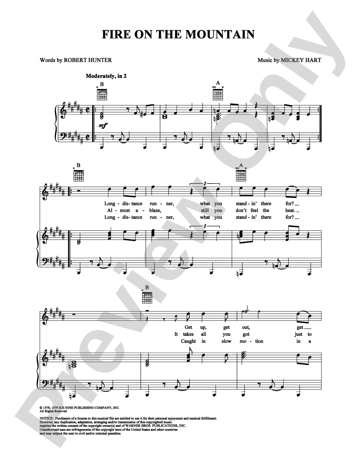 Fire on the Mountain: Piano/Vocal/Chords Digital Sheet Music