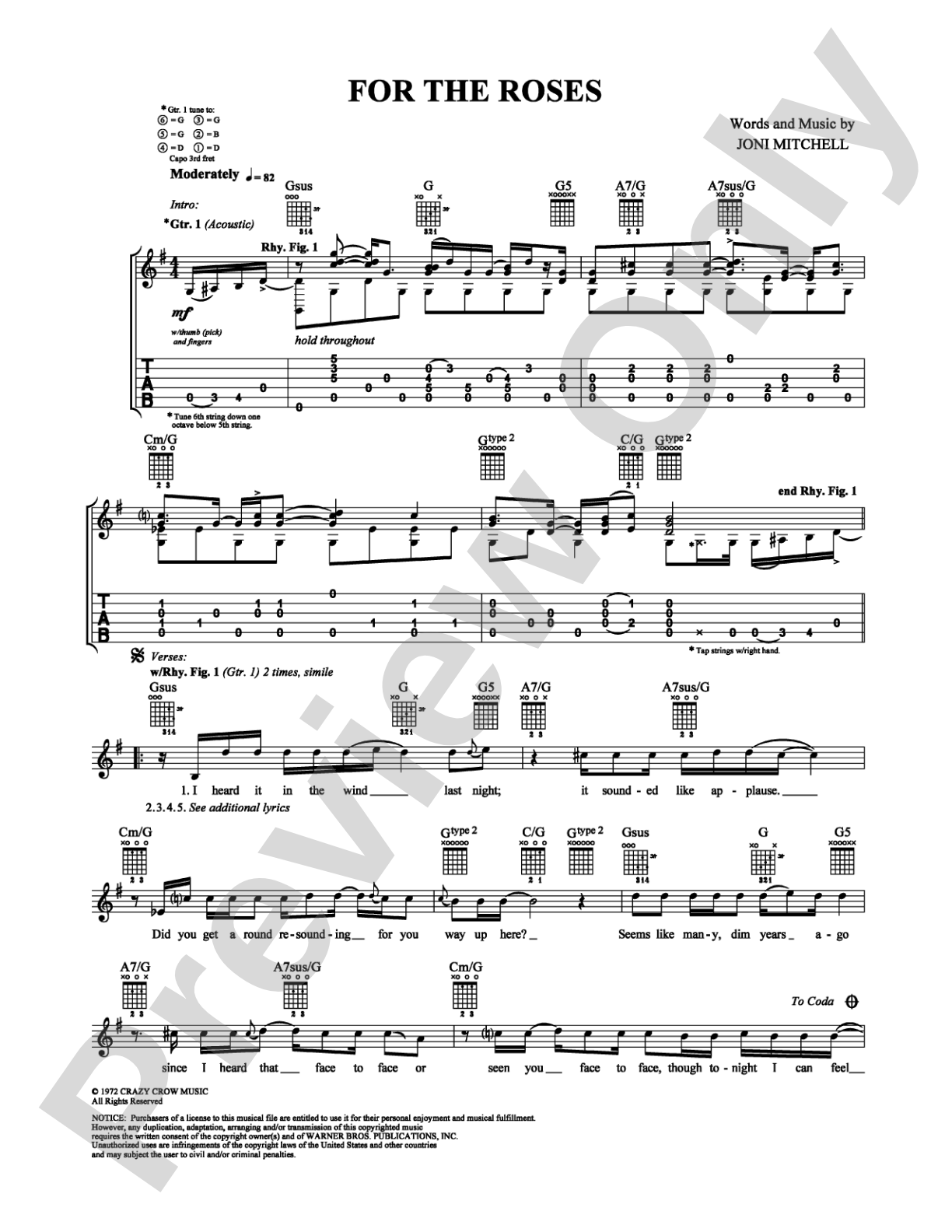 For The Roses: Guitar TAB Digital Sheet Music