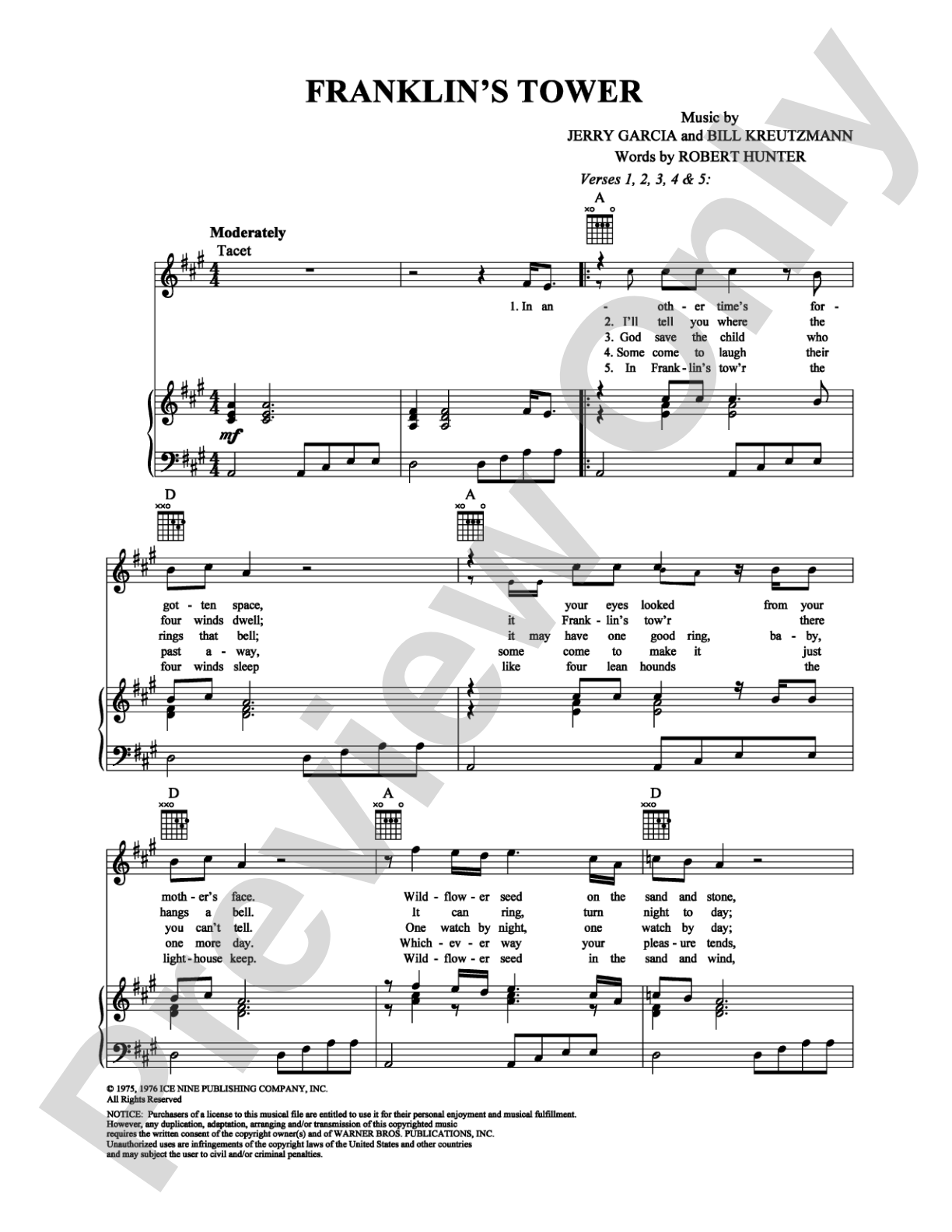 Franklin's Tower: Piano/Vocal/Chords Digital Sheet Music