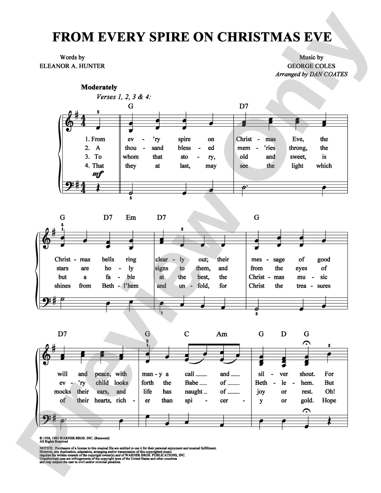 From Every Spire On Christmas Eve: Easy Piano Digital Sheet Music