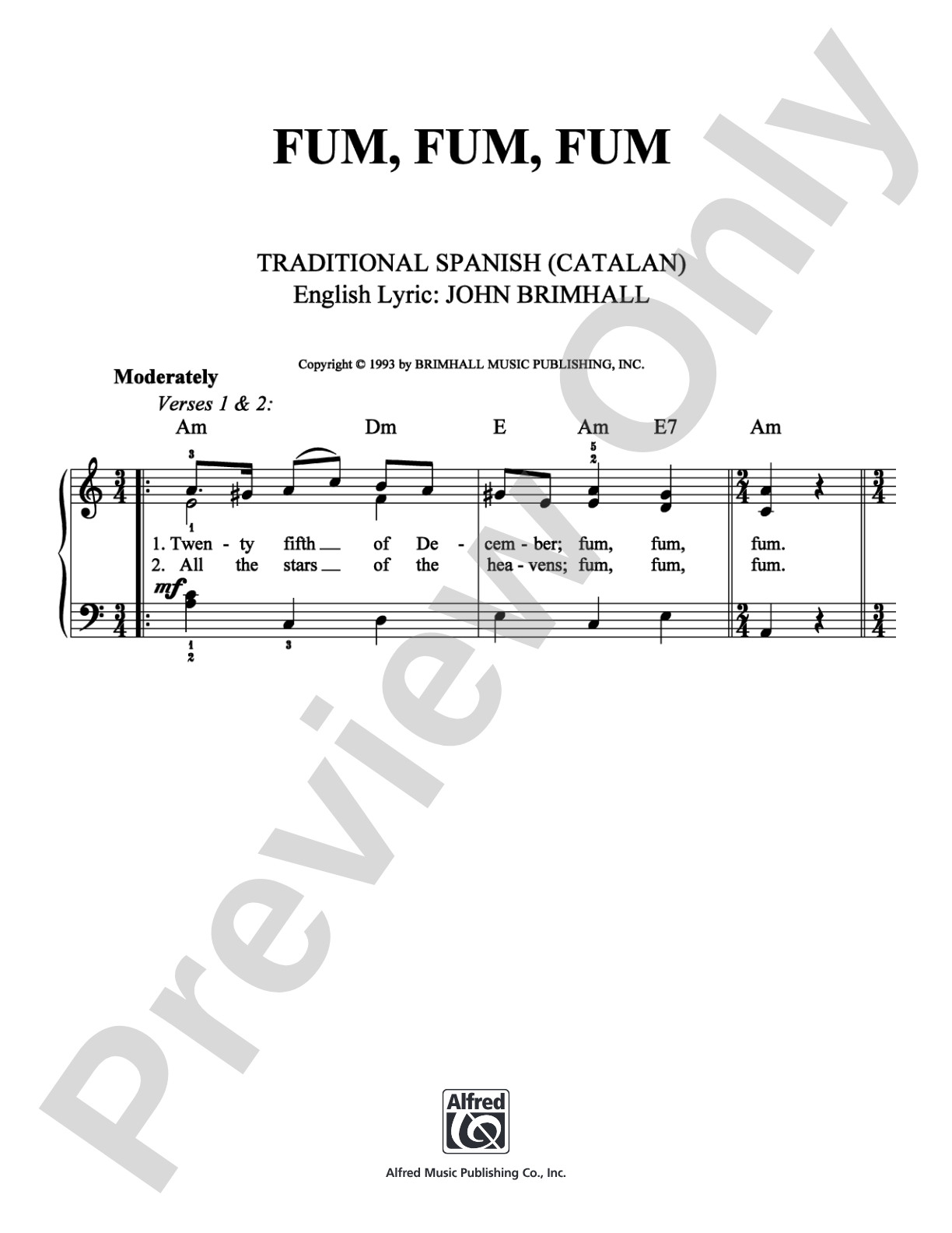 Fum, Fum, Fum: Easy Piano Digital Sheet Music