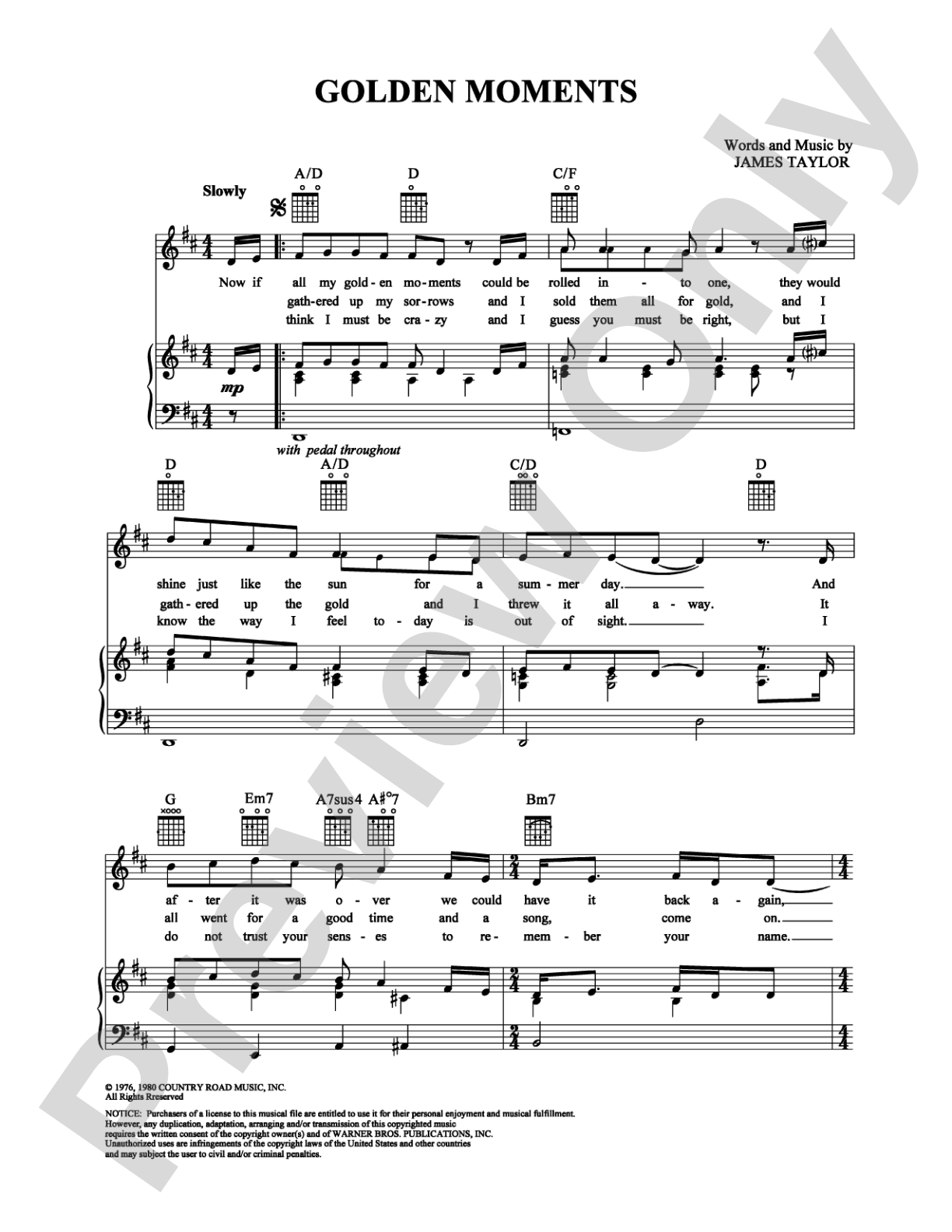 Golden Moments: Piano/Vocal/Chords Digital Sheet Music