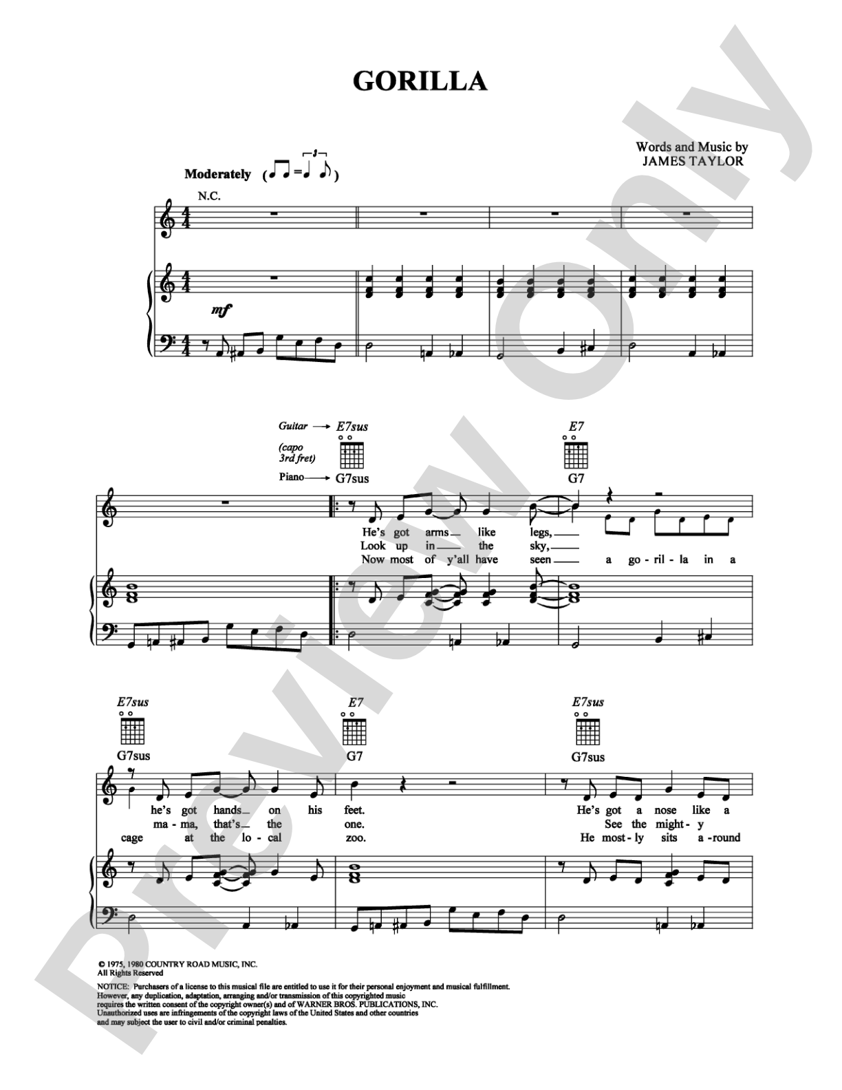 Gorilla: Piano/Vocal/Chords Digital Sheet Music