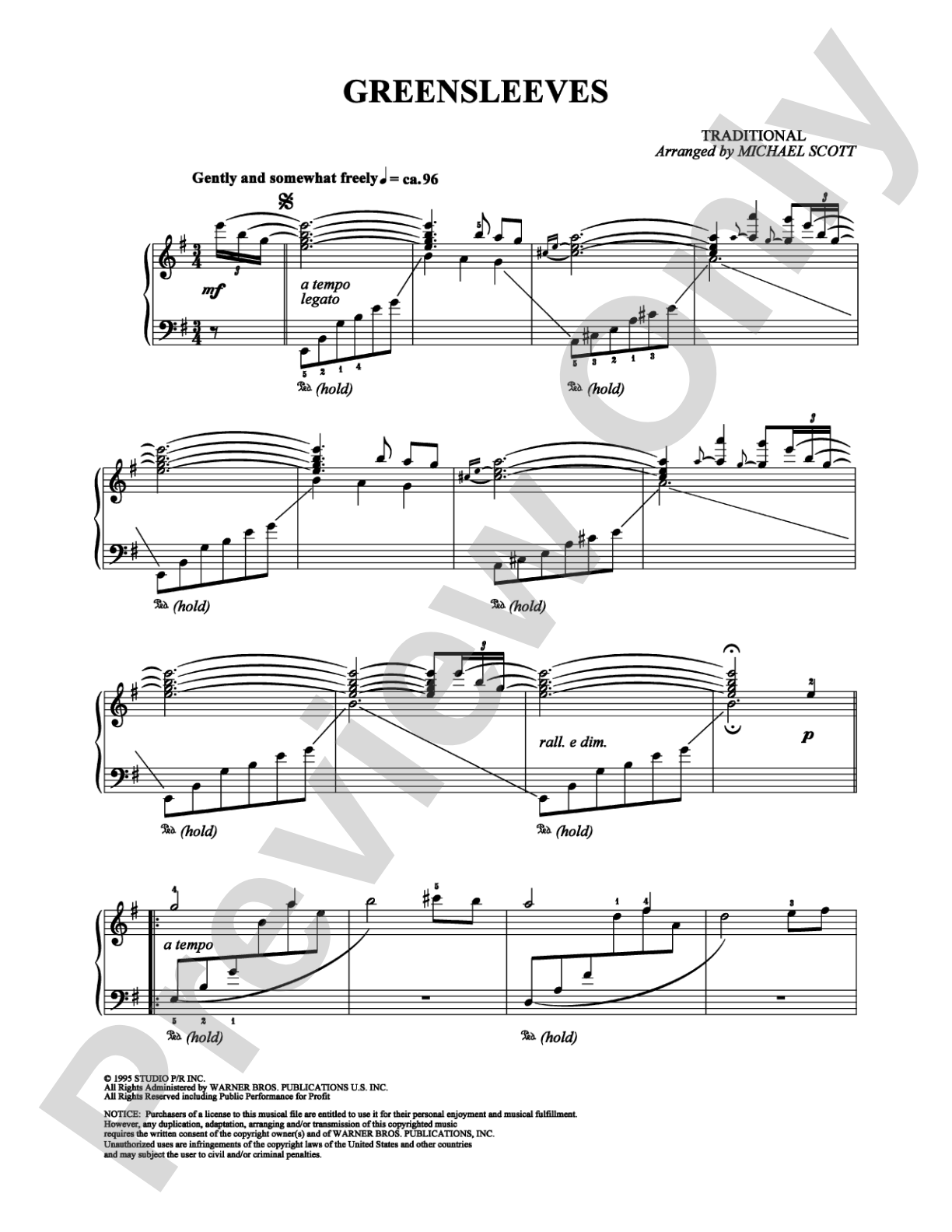 Greensleeves: Piano Digital Sheet Music