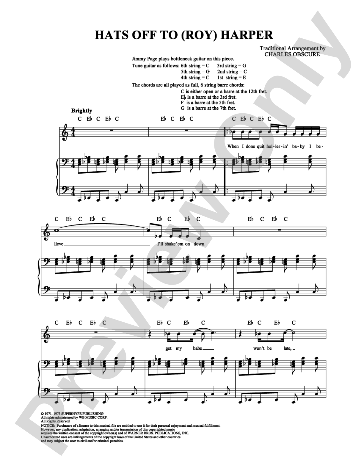 Hats Off to (Roy) Harper: Piano/Vocal/Chords Digital Sheet Music