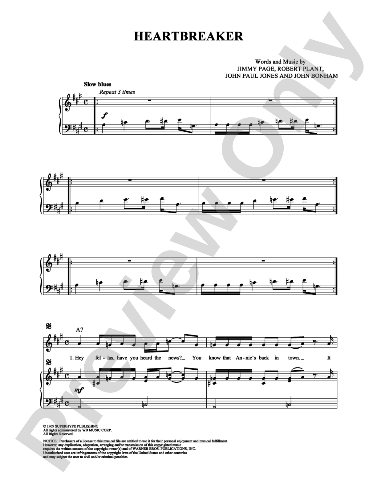Heartbreaker: Piano/Vocal/Chords Digital Sheet Music