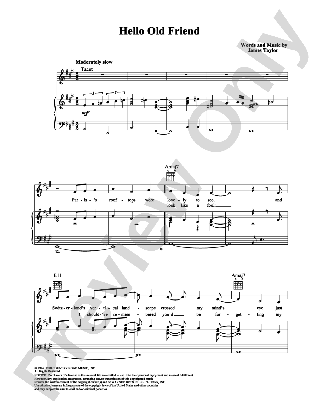 Hello Old Friend: Piano/Vocal/Chords Digital Sheet Music