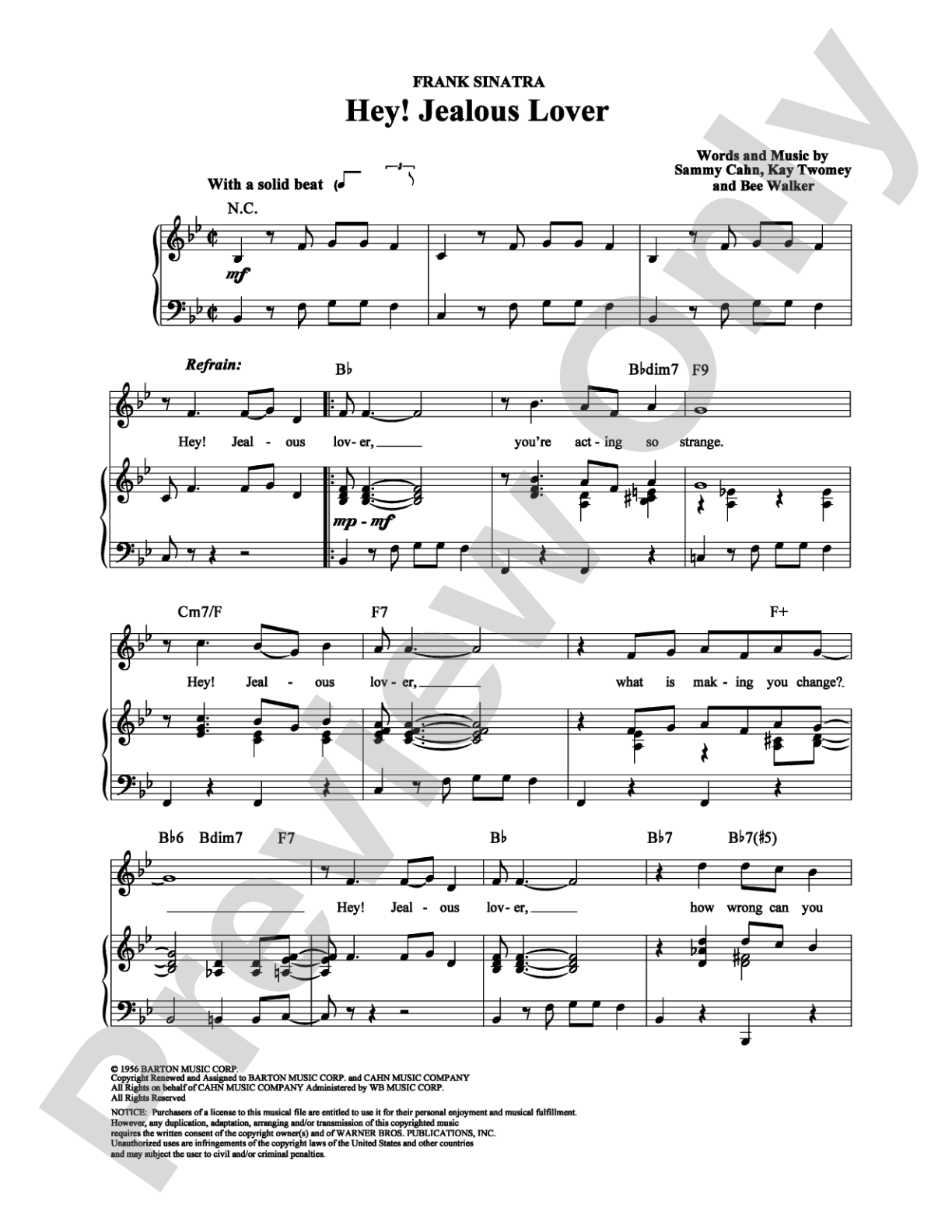 Hey! Jealous Lover: Piano/Vocal/Chords Digital Sheet Music
