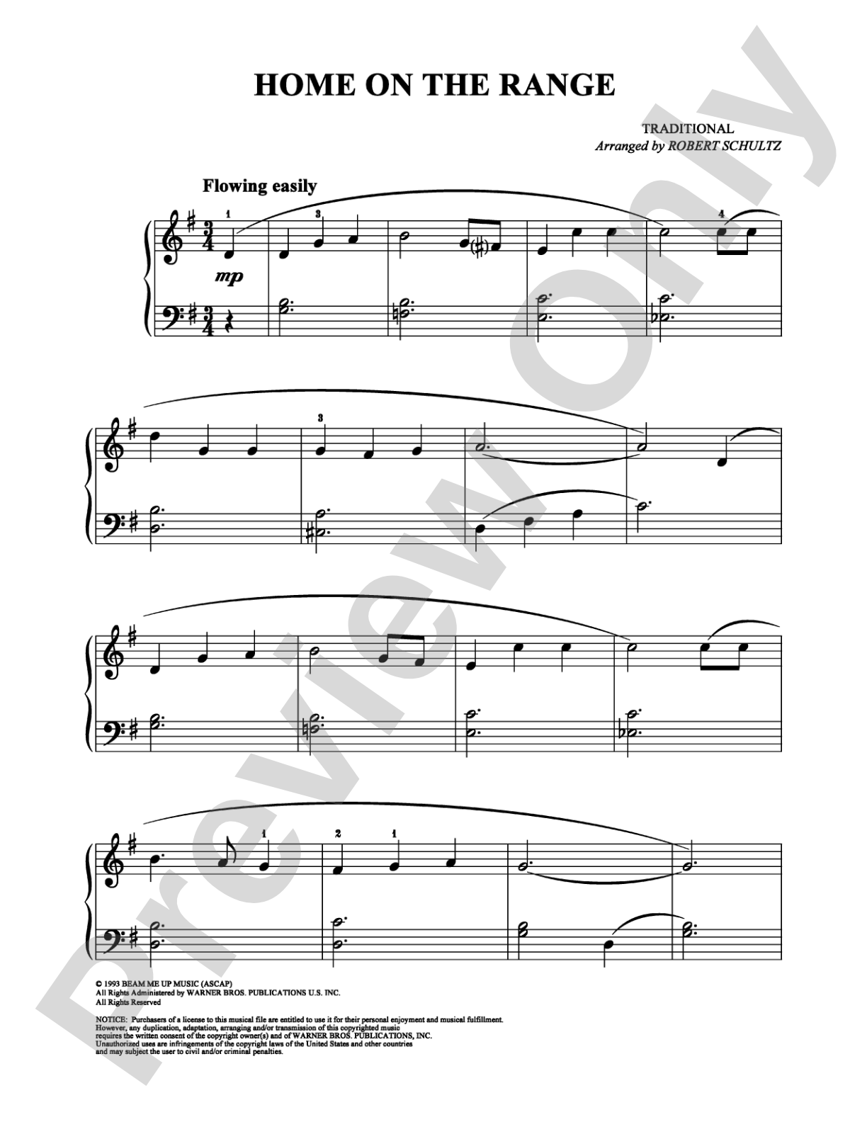 Home on the Range: Easy Piano Digital Sheet Music
