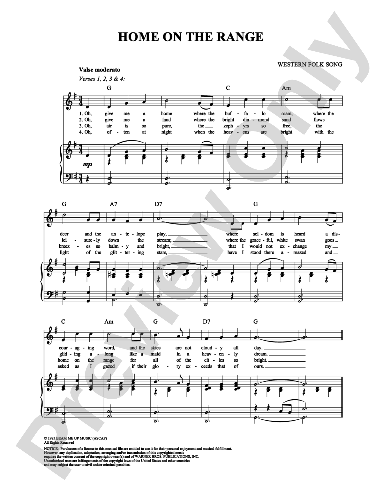 Home on the Range: Piano/Vocal/Chords Digital Sheet Music