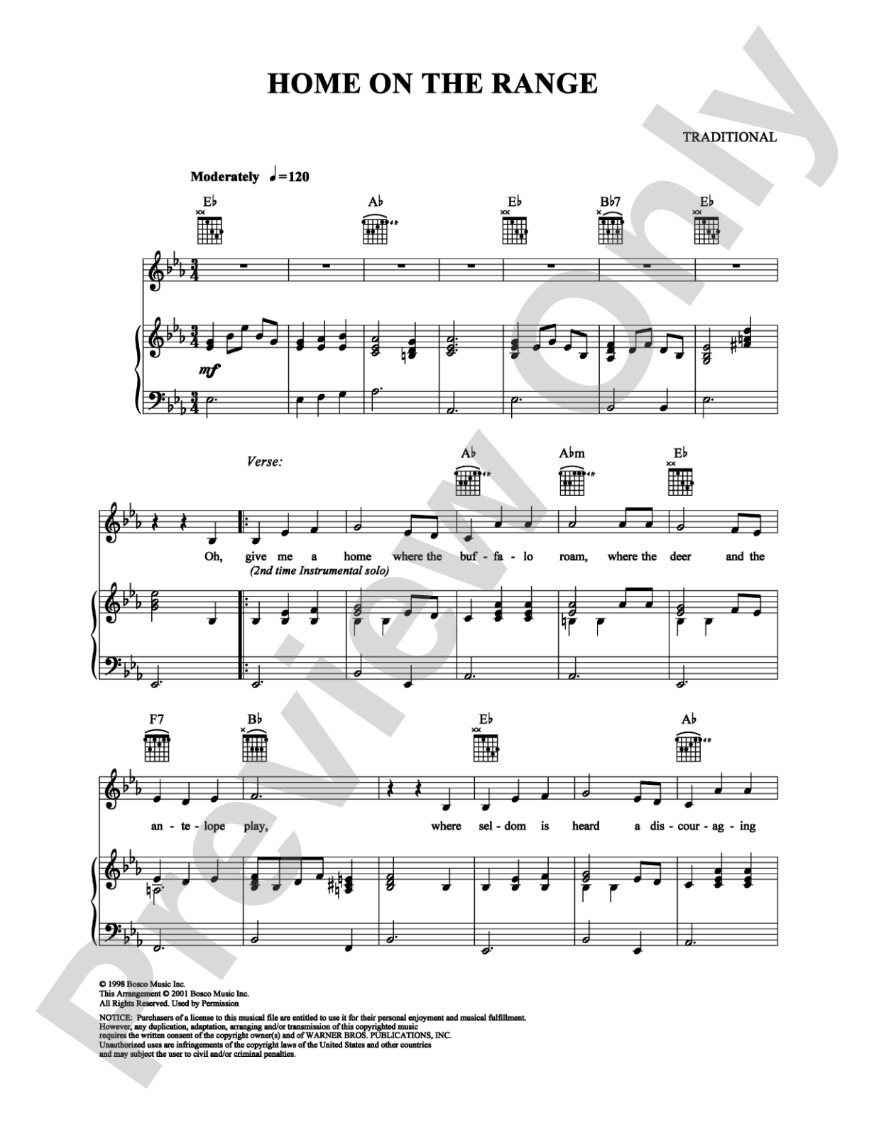 Home on the Range: Piano/Vocal/Chords Digital Sheet Music